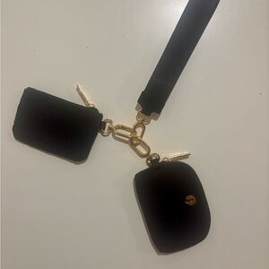 Black Dual Pouch Crossbody Strap with Gold Hardware